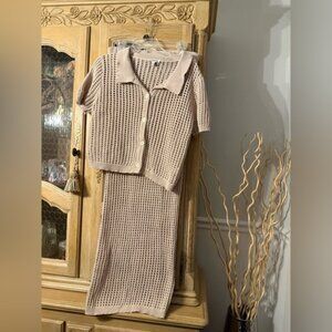 Pretty Garden Knit Button-Up Top and Skirt Set